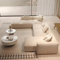 Raj Furniture Luxury Living Room Sofa Set With Ottoman, Square Sectional Couches, Large Rectangular Chaise Lounge Chair, Beige, Left