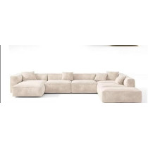 Raj Furniture Luxury Living Room Sofa Set With Ottoman, Square Sectional Couches, Large Rectangular Chaise Lounge Chair, Beige, Right