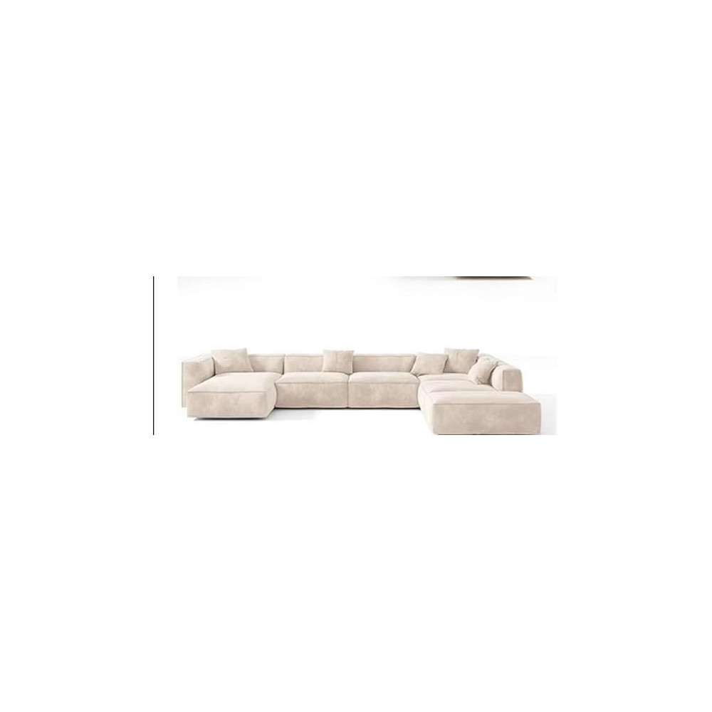 Raj Furniture Luxury Living Room Sofa Set With Ottoman, Square Sectional Couches, Large Rectangular Chaise Lounge Chair, Beige, Right