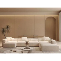Raj Furniture Luxury Living Room Sofa Set With Ottoman, Square Sectional Couches, Large Rectangular Chaise Lounge Chair, Beige, Right