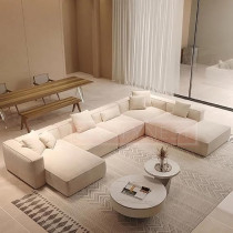 Raj Furniture Luxury Living Room Sofa Set With Ottoman, Square Sectional Couches, Large Rectangular Chaise Lounge Chair, Beige, Right