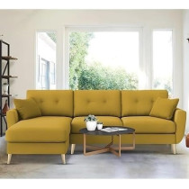 Raj Furniture Royal Azure Elegance 4 Seater L-Shaped Living Room Sofa In Plush Velvet Fabric, LHS, Yellow Fabric