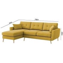 Raj Furniture Royal Azure Elegance 4 Seater L-Shaped Living Room Sofa In Plush Velvet Fabric, LHS, Yellow Fabric