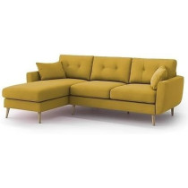 Raj Furniture Royal Azure Elegance 4 Seater L-Shaped Living Room Sofa In Plush Velvet Fabric, LHS, Yellow Fabric