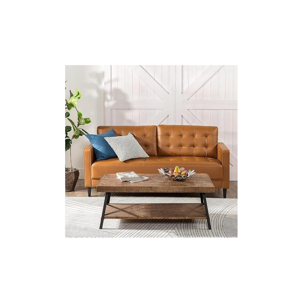 Ripple Furniture Mid-Century 3 Seater Leather Sofa Couch Furniture, Brown