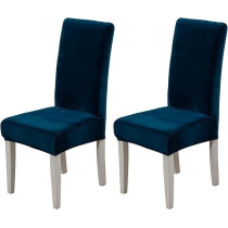 Raj Furniture Velvet Dining Chair Cover Set Of 2, Dark Blue