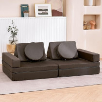 Raj Furniture Couch Extended Size 10 Pieces With Futons, Floor Couch Floor Sofa Modular Furniture For Kids And Adults, Modular Foam Play Couch, Modular Sectional Sofa, Charcoal