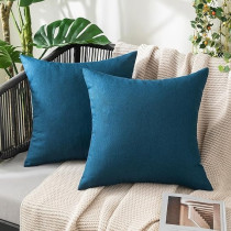MIULEE Pack Of 2 Decorative Outdoor Solid Waterproof Throw Pillow Covers, 16 x 16 Inch, Blue