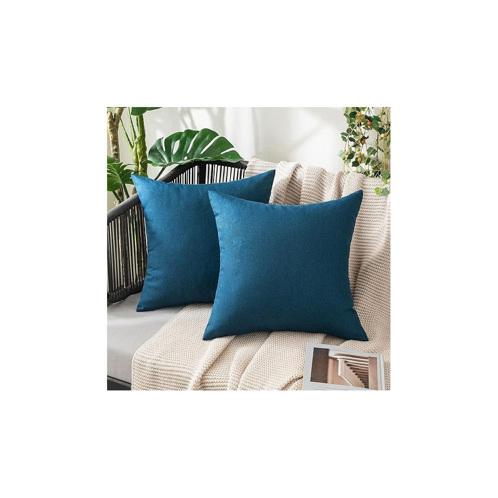 MIULEE Pack Of 2 Decorative Outdoor Solid Waterproof Throw Pillow Covers, 16 x 16 Inch, Blue