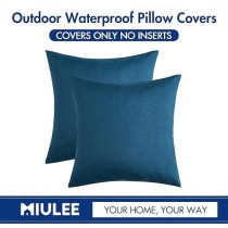 MIULEE Pack Of 2 Decorative Outdoor Solid Waterproof Throw Pillow Covers, 16 x 16 Inch, Blue