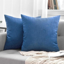 MIULEE Pack Of 2 Decorative Outdoor Solid Waterproof Throw Pillow Covers, 16 x 16 Inch, Blue