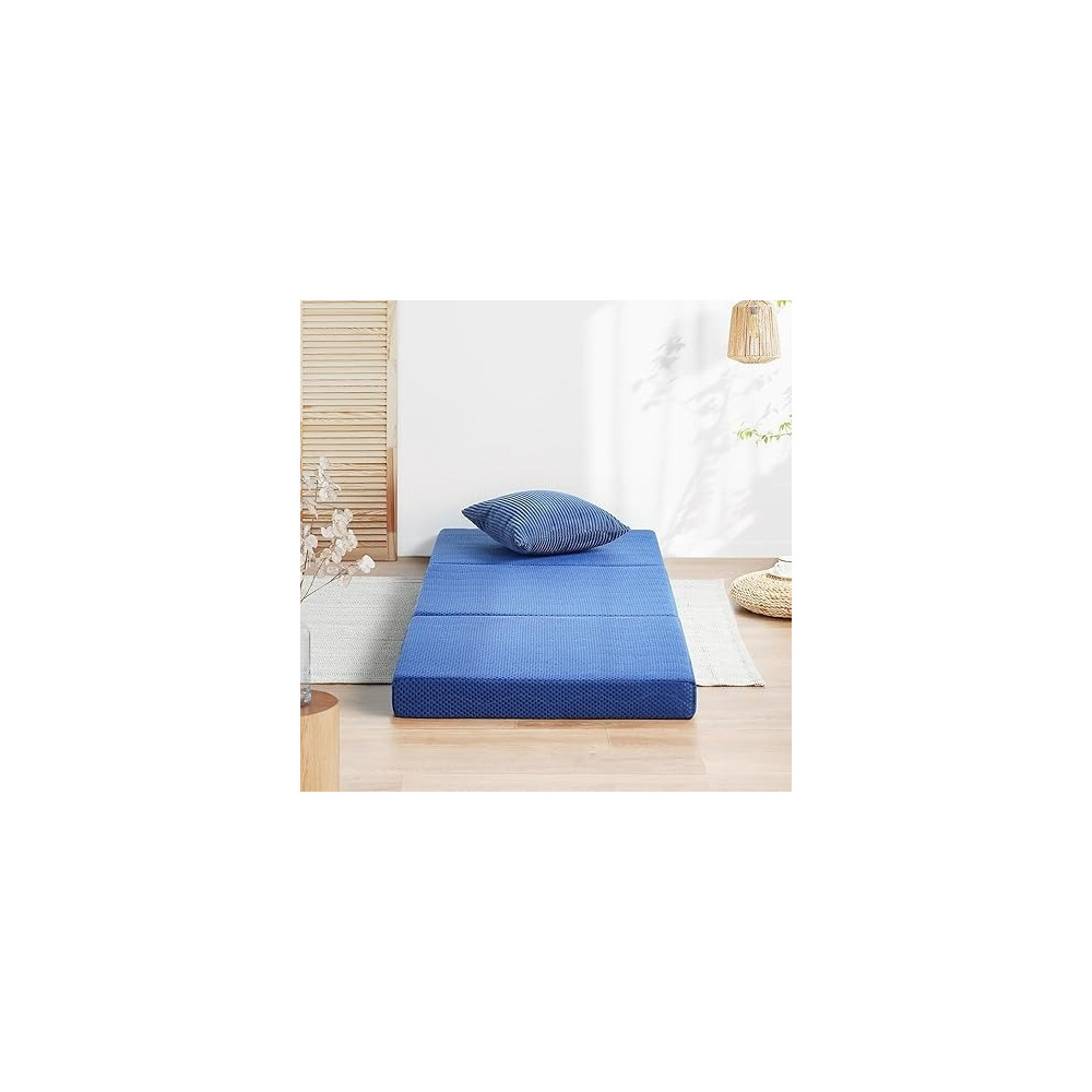 Olee Sleep Tri-Folding Memory Foam Mattress Topper, Blue