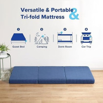 Olee Sleep Tri-Folding Memory Foam Mattress Topper, Blue