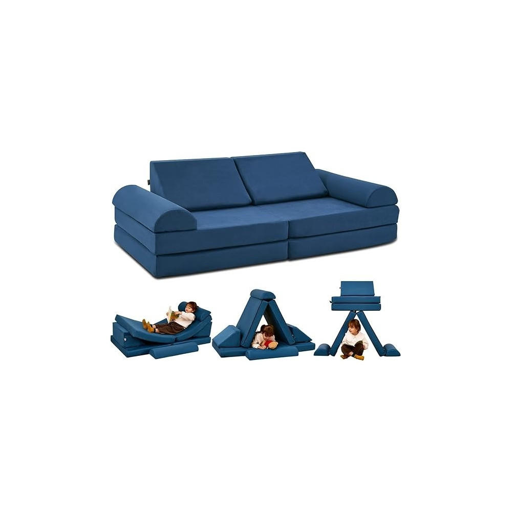 Raj Furniture Kids Couch Medium 8 Pieces Sofa Modular Furniture, Navy Blue