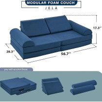 Raj Furniture Kids Couch Medium 8 Pieces Sofa Modular Furniture, Navy Blue