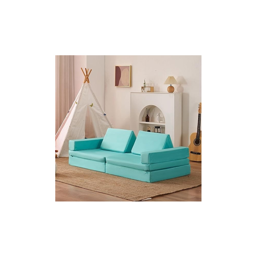 Raj Furniture Kids Extended Size 8 Pieces Sofa Couch Modular Furniture For Family, Mintblue
