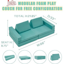 Raj Furniture Kids Extended Size 8 Pieces Sofa Couch Modular Furniture For Family, Mintblue