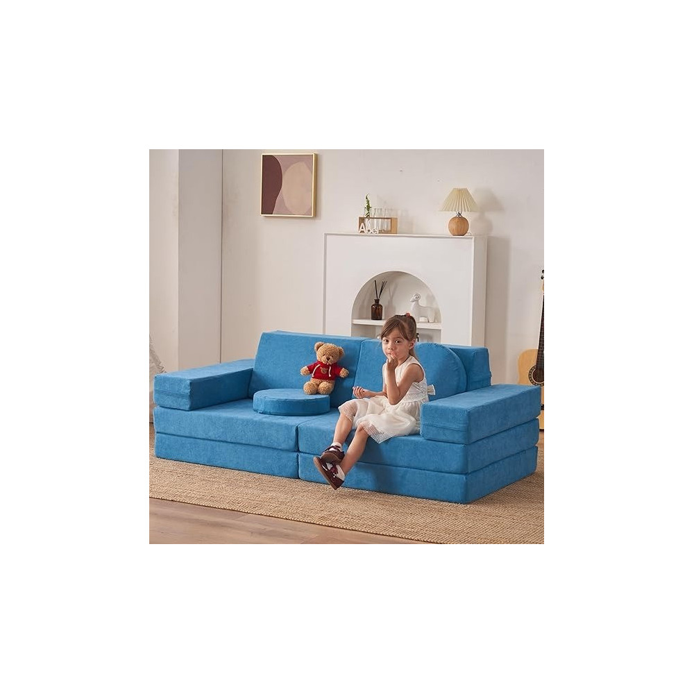 Raj Furniture Kids Couch Play Couch 10 Pieces Sofa Set, Classic Teal