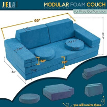 Raj Furniture Kids Couch Play Couch 10 Pieces Sofa Set, Classic Teal