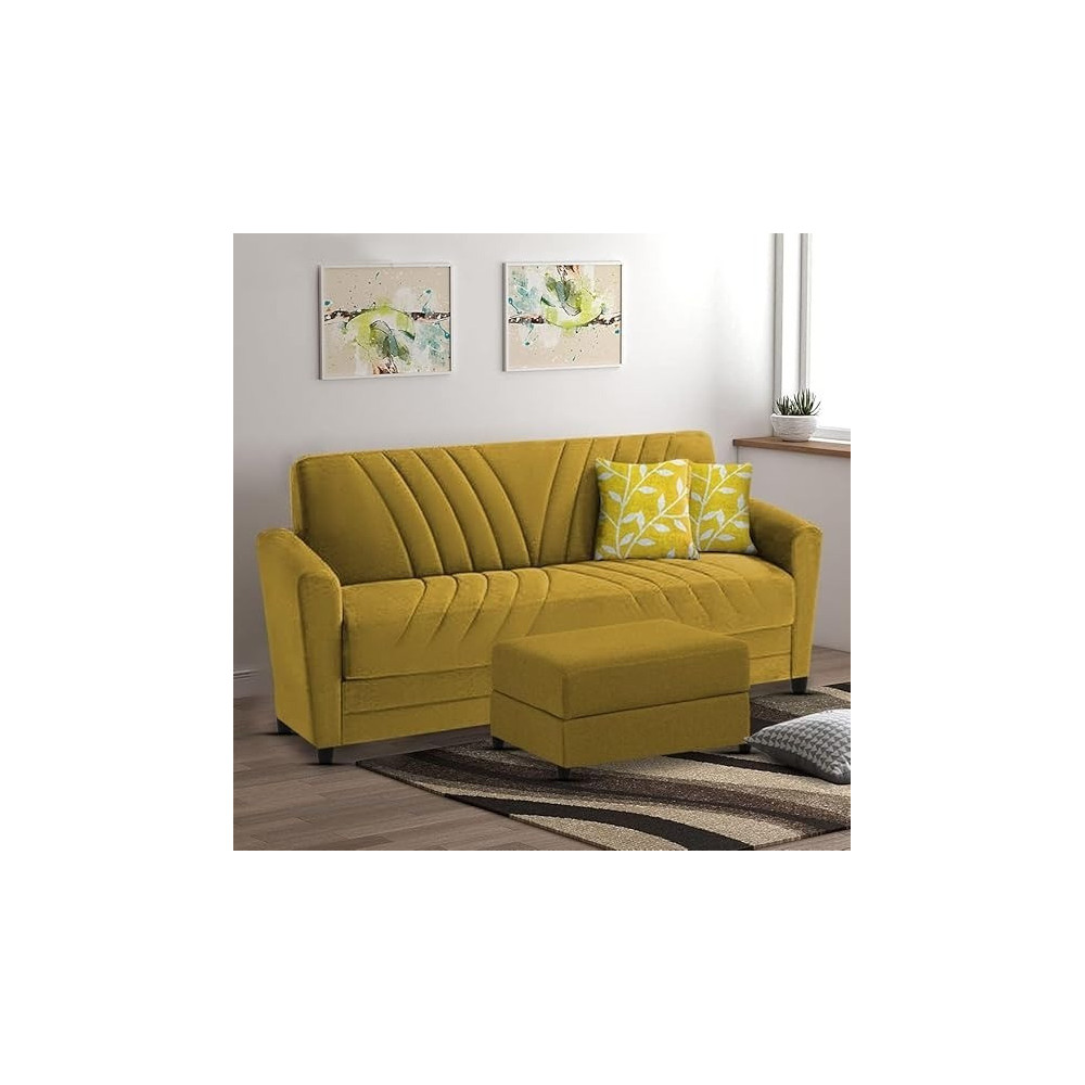 Ripple Furniture Elegance Essence 3 Seater Sofa Set With Ottoman, Yellow