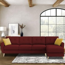 VerdeLux 6 Seater With Premium Velvet Upholstery Sofa Set, Maroon Fabric, RHS