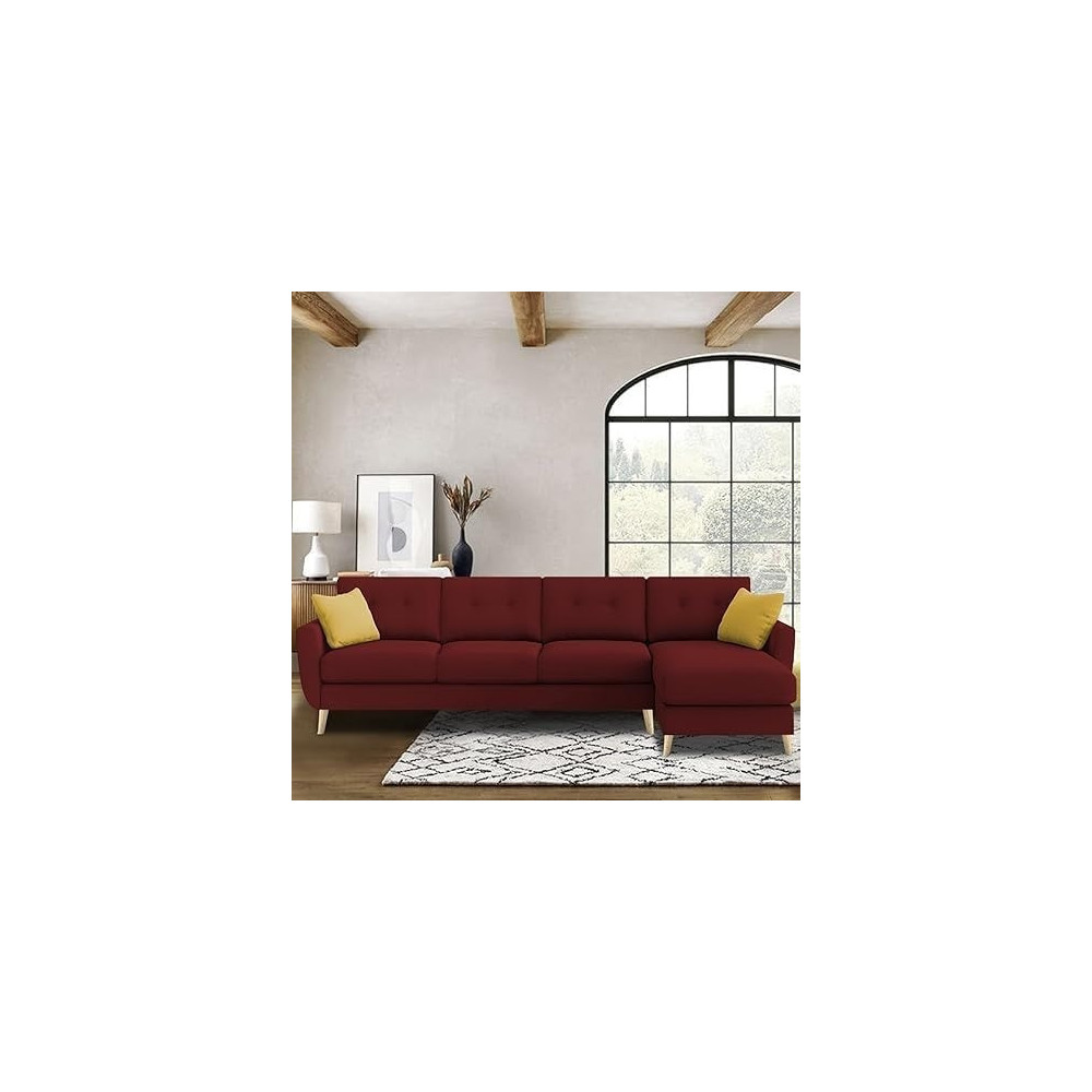 VerdeLux 6 Seater With Premium Velvet Upholstery Sofa Set, Maroon Fabric, RHS