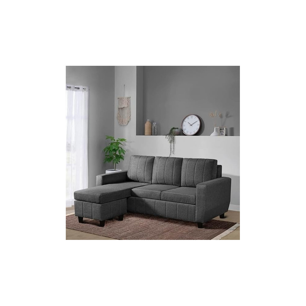 Raj Furniture Modern Fabric Interchangeable Sectional Sofa, Stone Grey