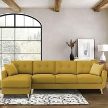 Raj Furniture Luxury 6 Seater L Shape Sofa Set For Living Room In Premium Fabric, LHS, Yellow