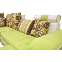 Ripple Furniture U Shape 9 Seater Modern Interchangeable Fabric Sofa Set With 4 Puffy, Left, Green And White