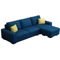 Raj Furniture Wooden L Shape RHS Sofa With 2 Puffy, Blue Fabric
