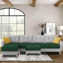 Raj Furniture Luxury 6 Seater L Shape Sofa Set For Living Room In Premium Fabric, LHS, Green Grey