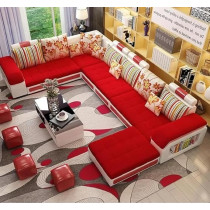 Ripple Furniture Living Room Furniture Set, Sofa Set With Ottoman And Pillows, Red