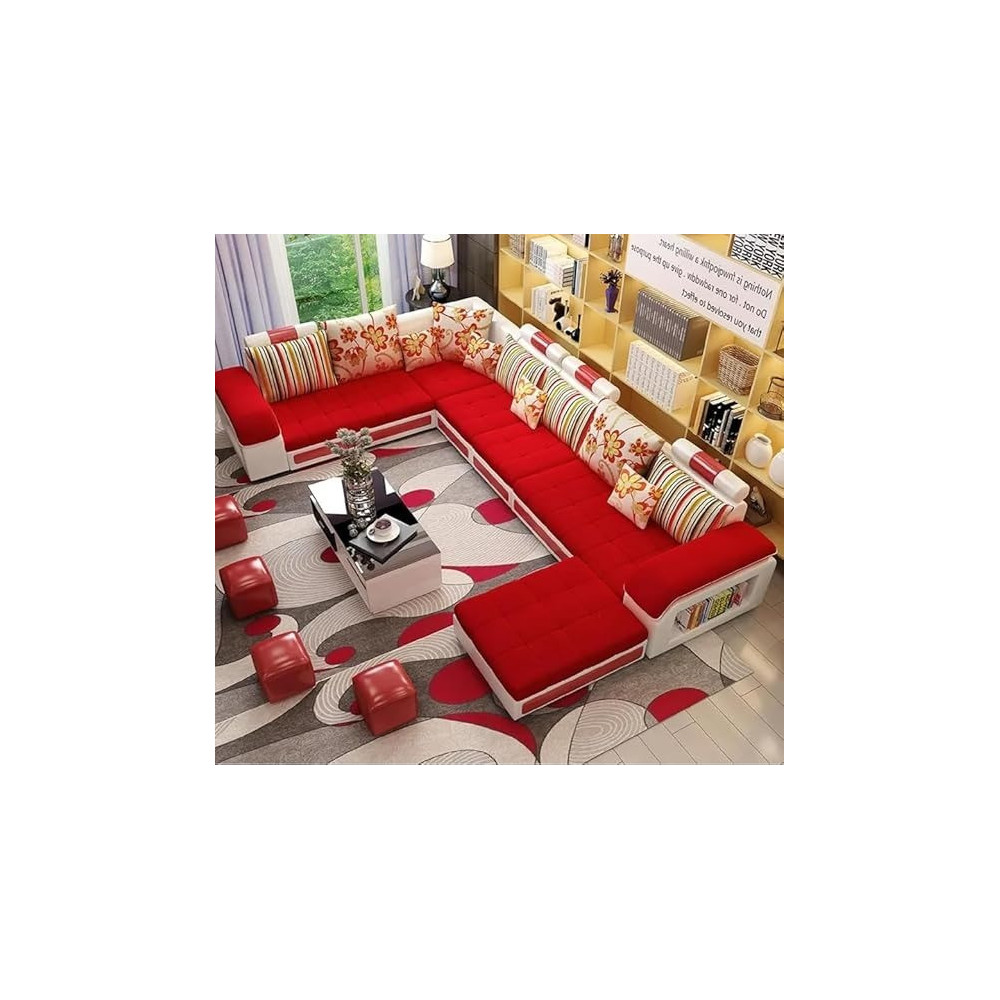 Ripple Furniture Living Room Furniture Set, Sofa Set With Ottoman And Pillows, Red