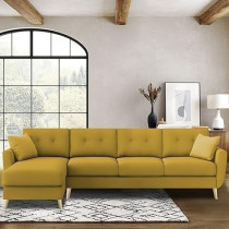 Raj Furniture L-Shaped Sofa Set, 6 Seater, Lhs With Premium Velvet Upholstery, Yellow Fabric