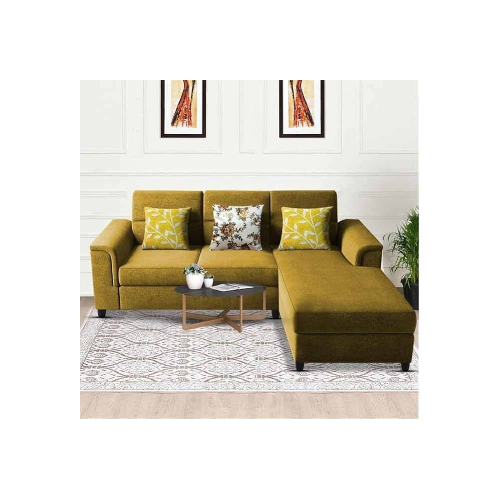 Raj Furniture 4 Seater L Shape Sofa Set For Living Room, Yellow