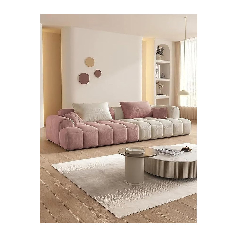 Raj Furniture Living Room Sofa Woobly Design, Pink And Off-White