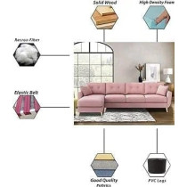 Raj Furniture Luxury 6 Seater L Shape Sofa Set For Living Room In Premium Fabric, Lhs, Pink