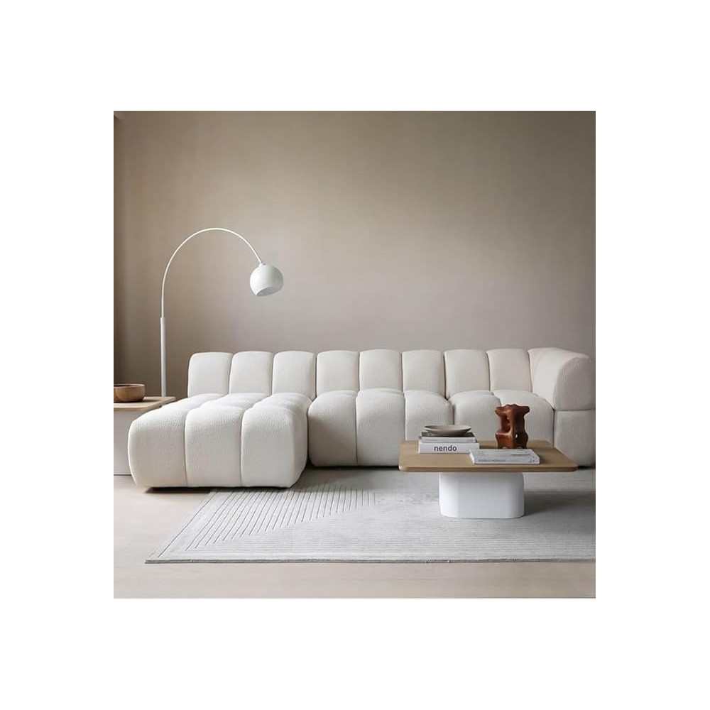 Ripple Furniture Lamb Wool Living Room Sectional Modular L-Shape Sofa, White