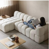 Ripple Furniture Lamb Wool Living Room Sectional Modular L-Shape Sofa, White