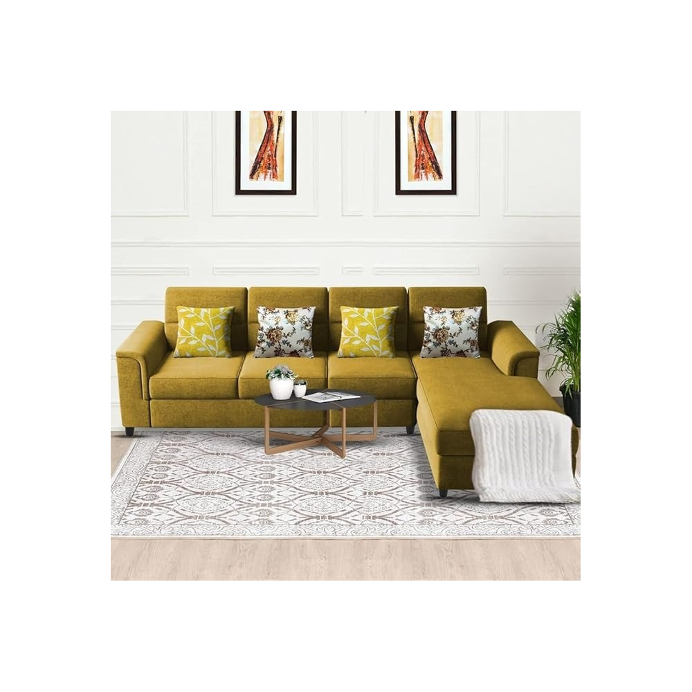 Raj Furniture Harmony 6-Seater L-Shape Sofa Set For Living Room, Yellow