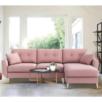 Raj Furniture Elegance 4 Seater L-Shaped Living Room Sofa In Plush Velvet Fabric, Rhs, Pink Fabric