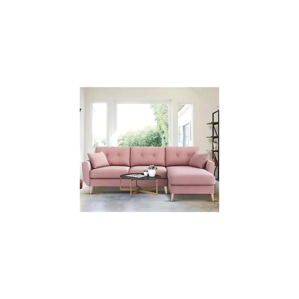 Raj Furniture Elegance 4 Seater L-Shaped Living Room Sofa In Plush Velvet Fabric, Rhs, Pink Fabric
