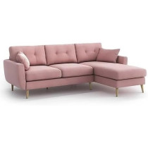Raj Furniture Elegance 4 Seater L-Shaped Living Room Sofa In Plush Velvet Fabric, Rhs, Pink Fabric