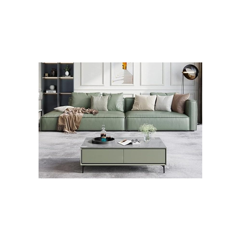 Raj Furniture Italian Minimalist Straight Row Fabric Luxury Living Room Sofa, Olive Green