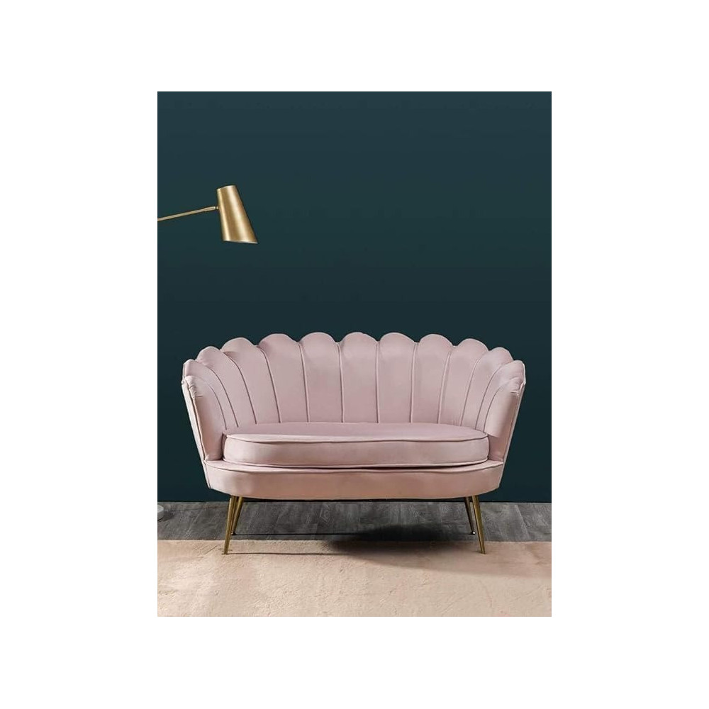 Raj Furniture Two Seater Flower Chair, Mettle Legs, Velvet, Pink