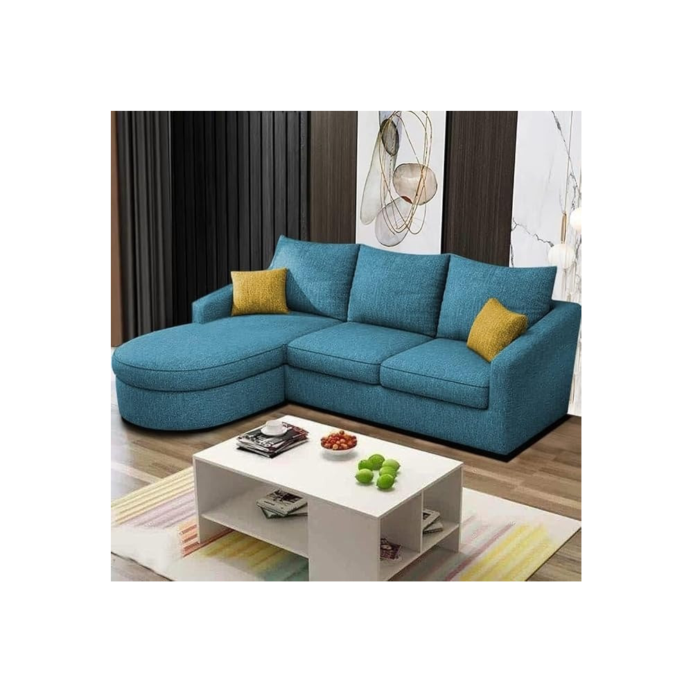 Raj Furniture Elegance Edge 4-Seater Sofa Set For Living Room, Lhs, Turquise