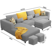 Raj Furniture 8 Seater L Shape Sofa Set With 2 Puffy For Living Room, Grey