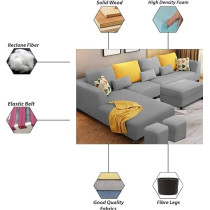 Raj Furniture 8 Seater L Shape Sofa Set With 2 Puffy For Living Room, Grey