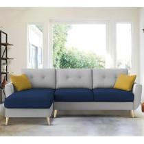 Raj Furniture 4 Seater L-Shaped Living Room Sofa In Plush Velvet Fabric, Lhs, Blue/Grey Fabric