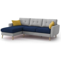 Raj Furniture 4 Seater L-Shaped Living Room Sofa In Plush Velvet Fabric, Lhs, Blue/Grey Fabric